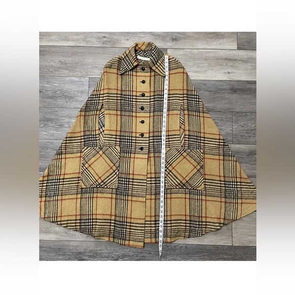Cool Vtg 70’s NWT The Bird Cage Nova Check Plaid Wool Mod Cape Poncho Coat - Picture 8 of 15